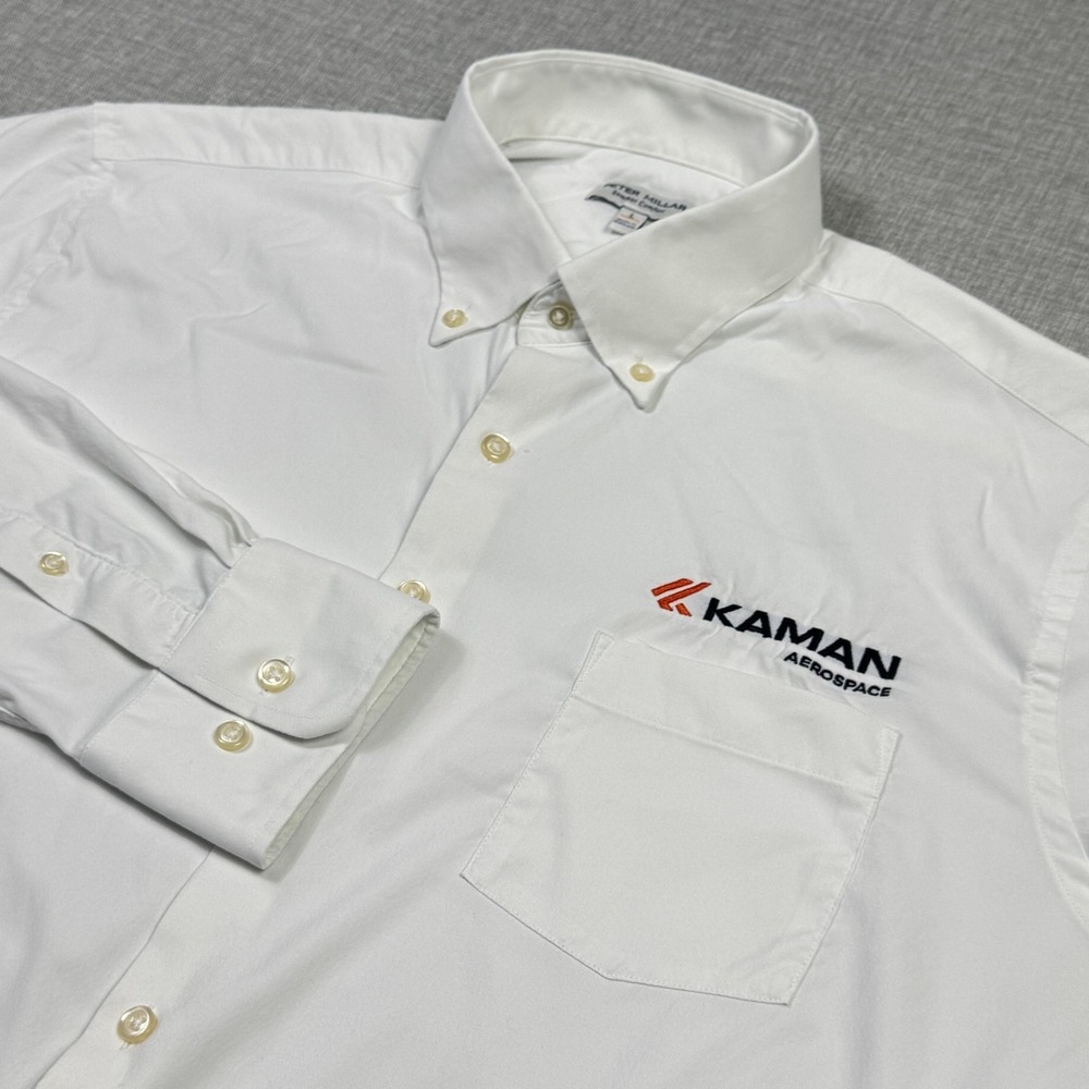 Peter Millar Dress Shirt Mens Large‎ White Button-Down Embroidered Kaman